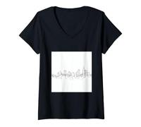 Women's City Skyline Continuous Line Drawing Urban Architecture V-Neck T-Shirt