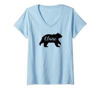 Womens Claire Bear Name Silhouette V-Neck T-Shirt
