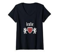 Womens Clan Leslie Tartan, Scottish Plaid, Leslie Family Surname V-Neck T-Shirt