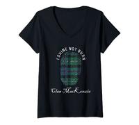 Womens Clan MacKenzie s Tartan Motto: I Shine Not Burn. Blue/Green V-Neck T-Shirt