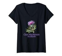 Womens Clan MacKenzie Scotland Watercolor Thistle V-Neck T-Shirt