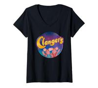 Womens Clangers Waving Circle Logo Retro V-Neck T-Shirt