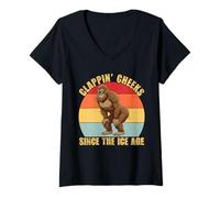 Womens Clappin’ Cheeks Since The Ice Age Unique Bigfoot Lover V-Neck T-Shirt