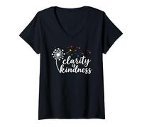 Women's Clarity is Kindness Dandelion Script Floral Positivity Women V-Neck T-Shirt