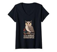 Womens Class Dismissed Feathers Ruffled Owl Attitude V-Neck T-Shirt