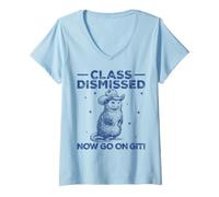 Women's Class Dismissed Now Go On Git Funny Possum Last Day School V-Neck T-Shirt