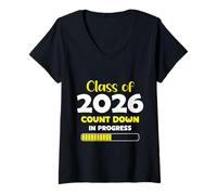 Womens Class of 2026 Countdown in Progressing Back to School 2026 V-Neck T-Shirt