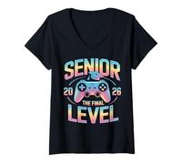 Womens Class of 2026 Senior Gamer Gaming The Final Level V-Neck T-Shirt