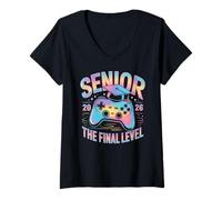 Womens Class of 2026 Senior Gamer Gaming The Final Level V-Neck T-Shirt