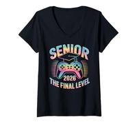 Womens Class of 2026 Senior Gamer Gaming The Final Level V-Neck T-Shirt