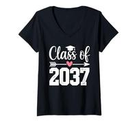 Womens Class of 2037 Grow with Me First Day of School Graduation V-Neck T-Shirt