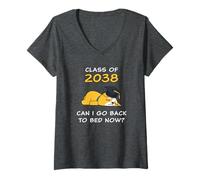 Womens Class of 2038 - Can I Go Back to Bed Now? Funny Graduate Dog V-Neck T-Shirt
