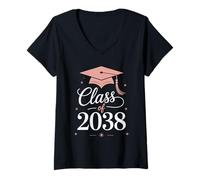 Womens Class of 2038 Graduation Cap Star Script School Year V-Neck T-Shirt