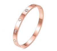 Women's Classic 6mm 18k Rose Gold Silver Stainless Steel Bangle Clover Heart Motif Bracelet