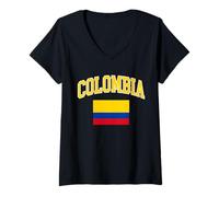 Women's Classic Arched Colombia Typography and Flag V-Neck T-Shirt