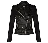 Women's Classic Black Brando Real Cow Hide Leather Biker Motorcycle Jacket XL