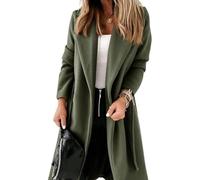 Women's Classic Coat Lapel Collar Open Front Belted Long Jacket (militarygreen, XL)