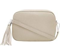 Women's Classic Design Lightweight Genuine Italian Leather Crossbody Shoulder Handbag Practical Ladies Casual Messenger Handbag With Tassel Charm (Khaki)