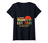 Womens Classic Est. 2021 Limited Edition Vintage Year 2021 Birthday V-Neck T-Shirt