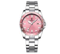 MASTOP Women's Classic Fashion Silver Stainless Steel Watches Waterproof Date Luminous Lady Dress Wrist Watch, Pink, Classic