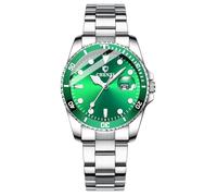 Women's Classic Fashion Silver Stainless Steel Watches Waterproof Date Luminous Lady Dress Wrist Watch, Green, Dress Watch