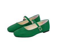 Women's Classic Faux Suede Mary Janes Minimalist Buckle Strap Flats Great for School Work Dates Daily Walks Green 6.0