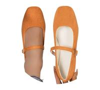 Women's Classic Faux Suede Mary Janes Minimalist Buckle Strap Flats Great for School Work Dates Daily Walks Orange 6.5