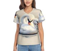 Women's Classic-Fit V-Neck T-Shirt - Summer Short-Sleeve Cute Little swan Print Loose Casual Tops Tee Blouses, Black, S