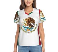 Women's Classic-Fit V-Neck T-Shirt - Summer Short-Sleeve Flag of Mexico Print Loose Casual Tops Tee Blouses, Black, L