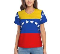 Women's Classic-Fit V-Neck T-Shirt - Summer Short-Sleeve Flag of Venezuela Print Loose Casual Tops Tee Blouses, Black, L