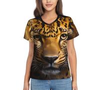 Women's Classic-Fit V-Neck T-Shirt - Summer Short-Sleeve The deep-Eyed Leopard Print Loose Casual Tops Tee Blouses, Black, M