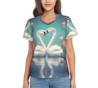 Women's Classic-Fit V-Neck T-Shirt - Summer Short-Sleeve The swan in Love Print Loose Casual Tops Tee Blouses, Black, XL