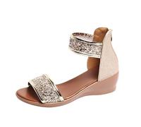 Women's Classic Heels Sandals Open Toe High Heel Zipper Back Platform Low Block Chunky Heels Dress Shoes Heeled Sandals for Women 9 (Gold, 7)