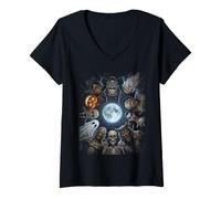 Women's Classic Horror Monsters Halloween Full Moon V-Neck T-Shirt