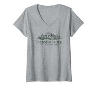 Women's Classic Jackson Hole Wyoming Minamalist Novelty Souvenir V-Neck T-Shirt