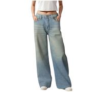 Women's Classic Jeans High Waist Slim Fit Soft Denim Trousers Wide Leg Straight Leg Ideal for Daily, Yoga and Casual Outing, 1-Blue Sky, XXL