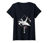 Womens Classic Kawaii Origami Crane - Japanese Sakura Aesthetic V-Neck T-Shirt