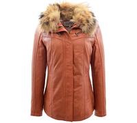 Womens Classic Leather Jacket with Detachable Collar Dalia Cognac 20