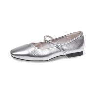 Women's Classic Leather Square Toe Flat Mary Jane Shoes Fashion Slip On Buckle Casual Ballet Shoes Comfortable Closed Toe Office Work Dress Shoes, Silver, 2 UK