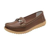 Womens Classic Loafers Casual Slip On Flat Shoes Metal Detail Khaki