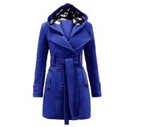 Women's Classic Long Trench Coat Sleeve Ladies Raincoats Shoulder Belted Windproof Elegant Wool Blend Double Breasted Overcoats Notched Lapel Collar Winter Mid-Length