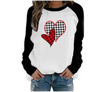 Women's Classic Love Pattern Valentine's Day Sweatshirt Fashion Two-Tone Crew Neck Pullover with Heart Print Romantic Valentine's Day Long Shirt Casual Loose Long Shirt Streetwear, Q Black, L