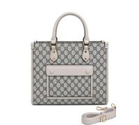 Women's Classic Monogram Top-Handle Tote Bag | Vintage Structured Satchel with Detachable Crossbody Strap and Front Pocket