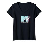 Women's Classic MTV Logo Blue and Purple V-Neck T-Shirt