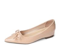Women's Classic Nude Pointed Toe Ballet Flats Patent Leather Slip On Dress Shoes with Bow for Office Work & Everyday Wear (Hidden Wedge),Nude,4.5 UK