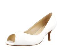 Women's Classic Patent Leather Open Toe Low Kitten Heel Sandals Slip On Medium Heel Peep Toe Dress Pumps White Size 38