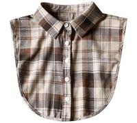 Womens Classic Plaid Fake Collar Detachable Dickey Collar Half Shirts Blouse False Collar Top for Women Outfits, B Coffee Brown a, M