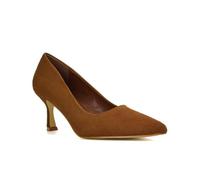 Women's Classic Pointed Toe Court Shoes Ladies Slip On Brown Faux Suede Stiletto Office Evening Formal Mid Heel Pumps 4