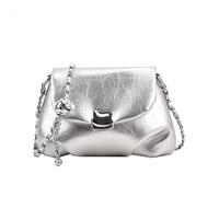 Women's Classic PU Crossbody Bag with Pleated, Flip-Open Chain Shoulder Bag, Lightweight Durable and Adjustable Strap, Applies to Daily Use, Market Runs and Café Hangouts (silver,21 * 7 * 15cm)