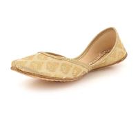 Womens Classic Punjabi Khussa Flats Handmade Ethnic Mojari Slip-On Subtle Embossed Pattern Elegant Bridal Festive Wedding Party Ladies Gold Shoes Size 3 UK 36 EU